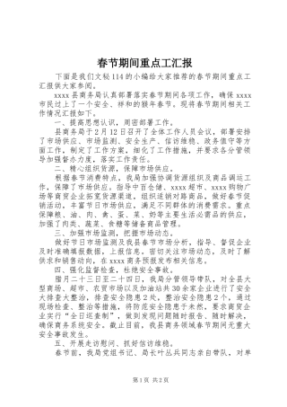 春节期间重点工汇报