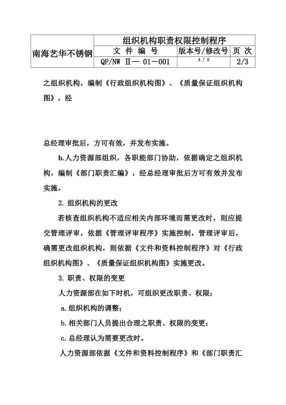 南海艺华不锈钢铝业有限公司质量体系程序文件_第2页