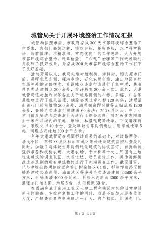 城管局关于开展环境整治工作情况汇报