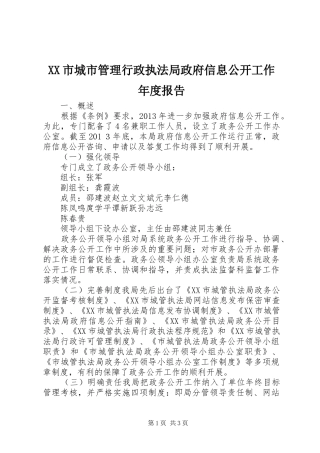 XX市城市管理行政执法局政府信息公开工作年度报告