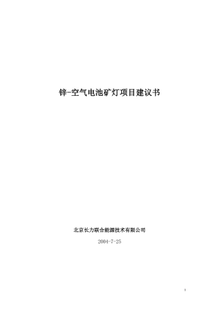 锌空矿灯项目建议书义马