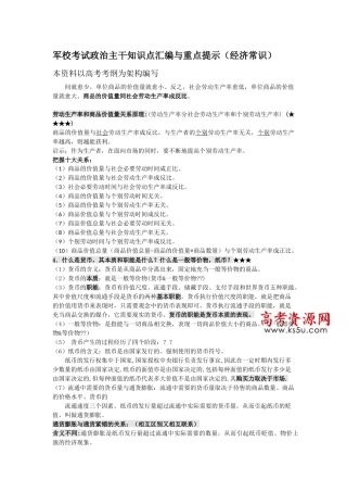 军校考试政治经济常识主干知识点汇编与重点提示
