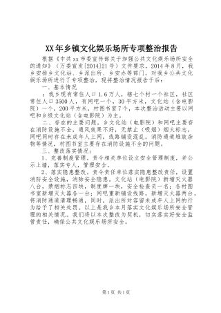 XX年乡镇文化娱乐场所专项整治报告