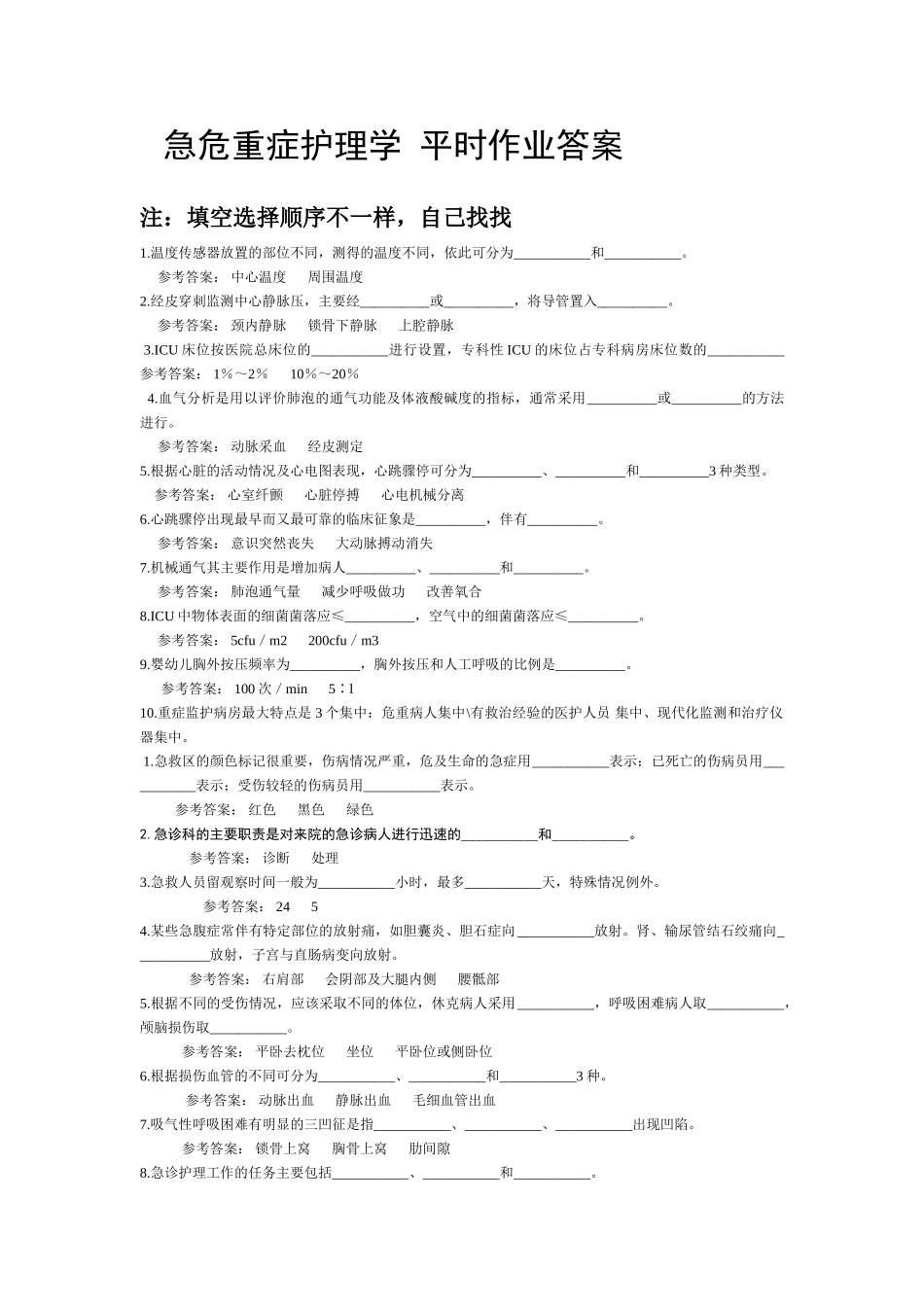 急危重症护理学 平时作业答案_第1页