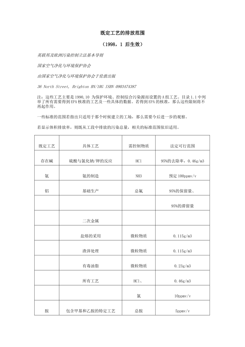 既定工艺的排放范围--英联邦及欧洲污染控制立法基本导则_第1页