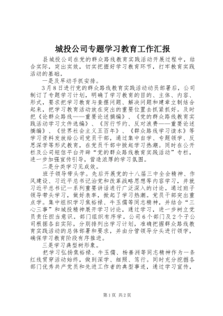 城投公司专题学习教育工作汇报