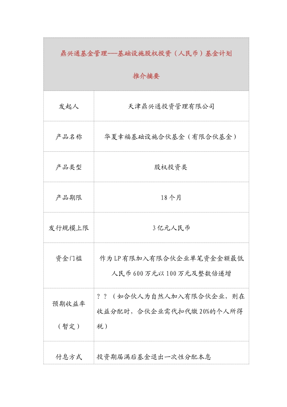 基础设施股权投资基金计划推介_第1页