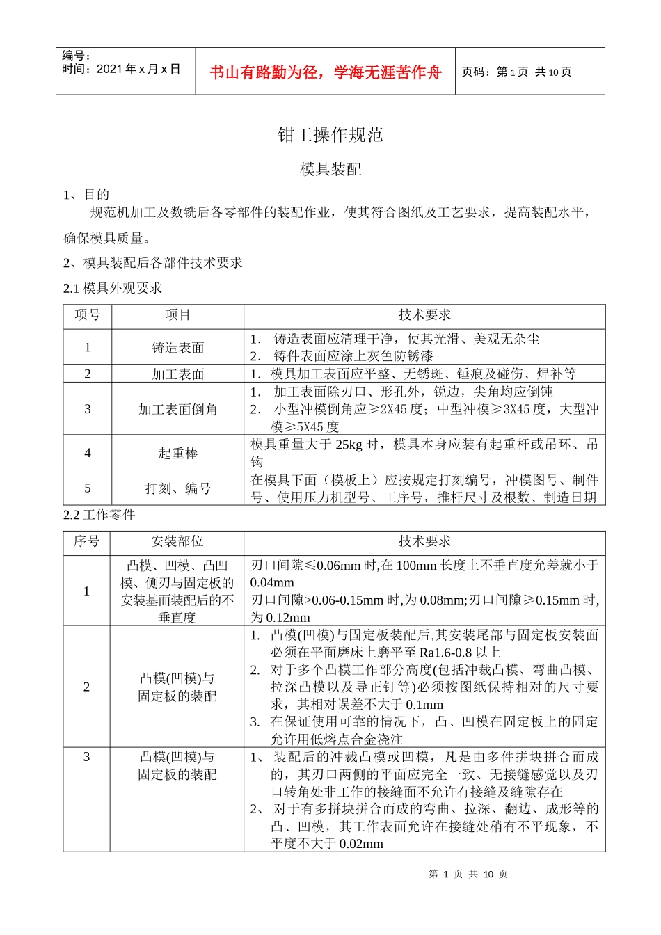 钳工操作规范(模具装配)_第1页