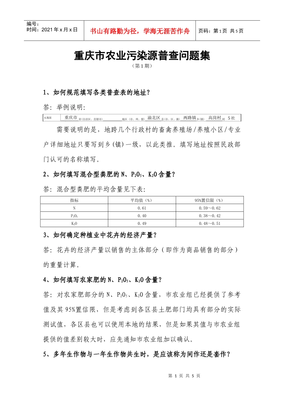 重庆市农业污染源普查问题集_第1页