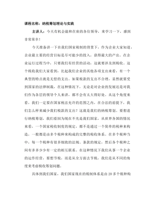 纳税筹划理论与实践讲义