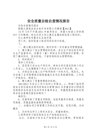 安全质量自检自查情况报告