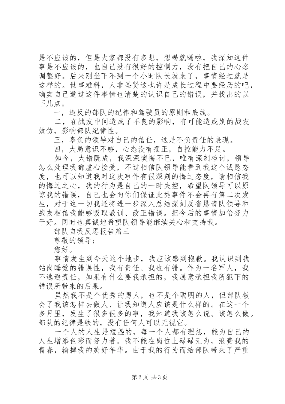 部队自我反思报告_第2页