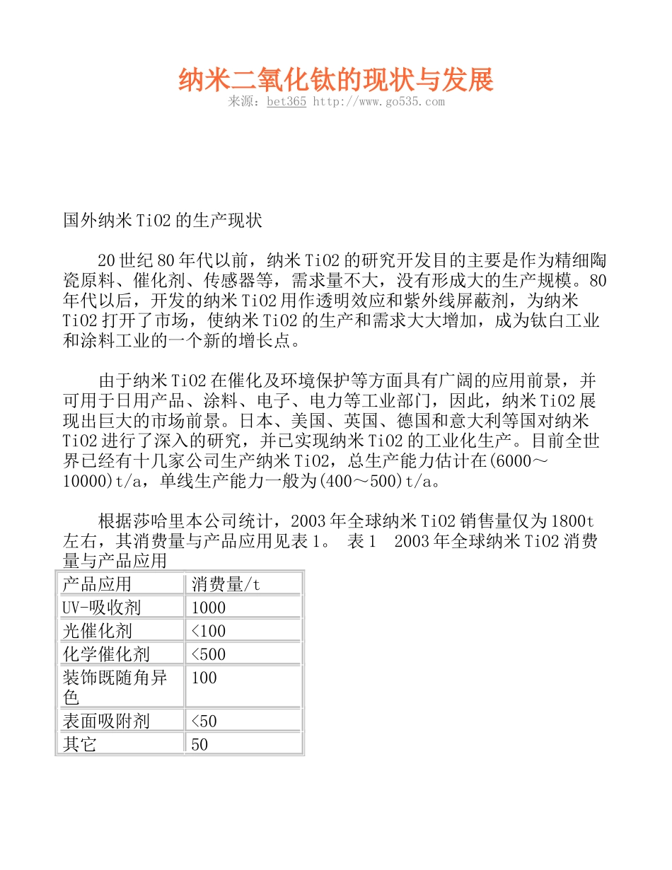 纳米二氧化钛的现状与发展_第1页