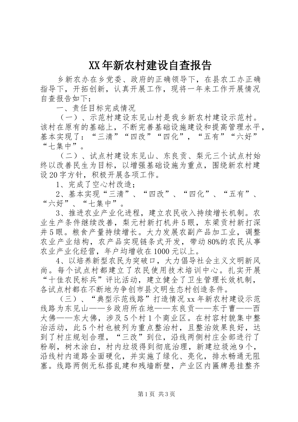 XX年新农村建设自查报告_第1页