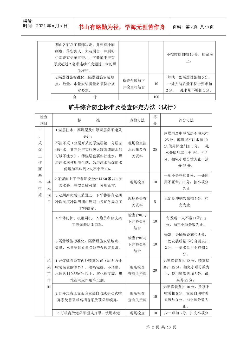 矿井综合防尘标准及检查评定办法（试行）_第2页