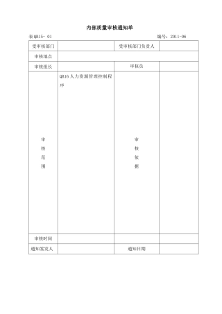 内部质量审核计划XXXX
