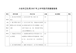 六安市卫生局07年上半年医疗质量督查表