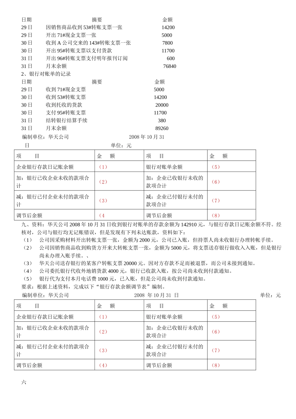 会计基础银行存款余额调节表及答案_第3页