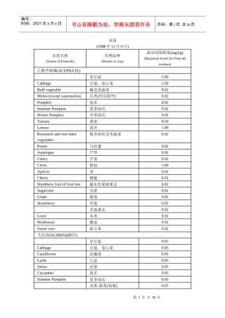 英国农药残留限量标准