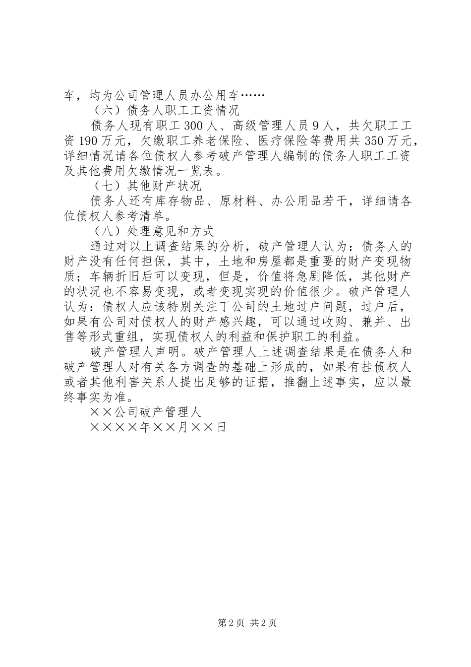 财产状况的报告(参考样式)_第2页