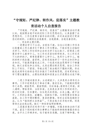 “守规矩、严纪律、转作风、促落实”主题教育活动个人自查报告