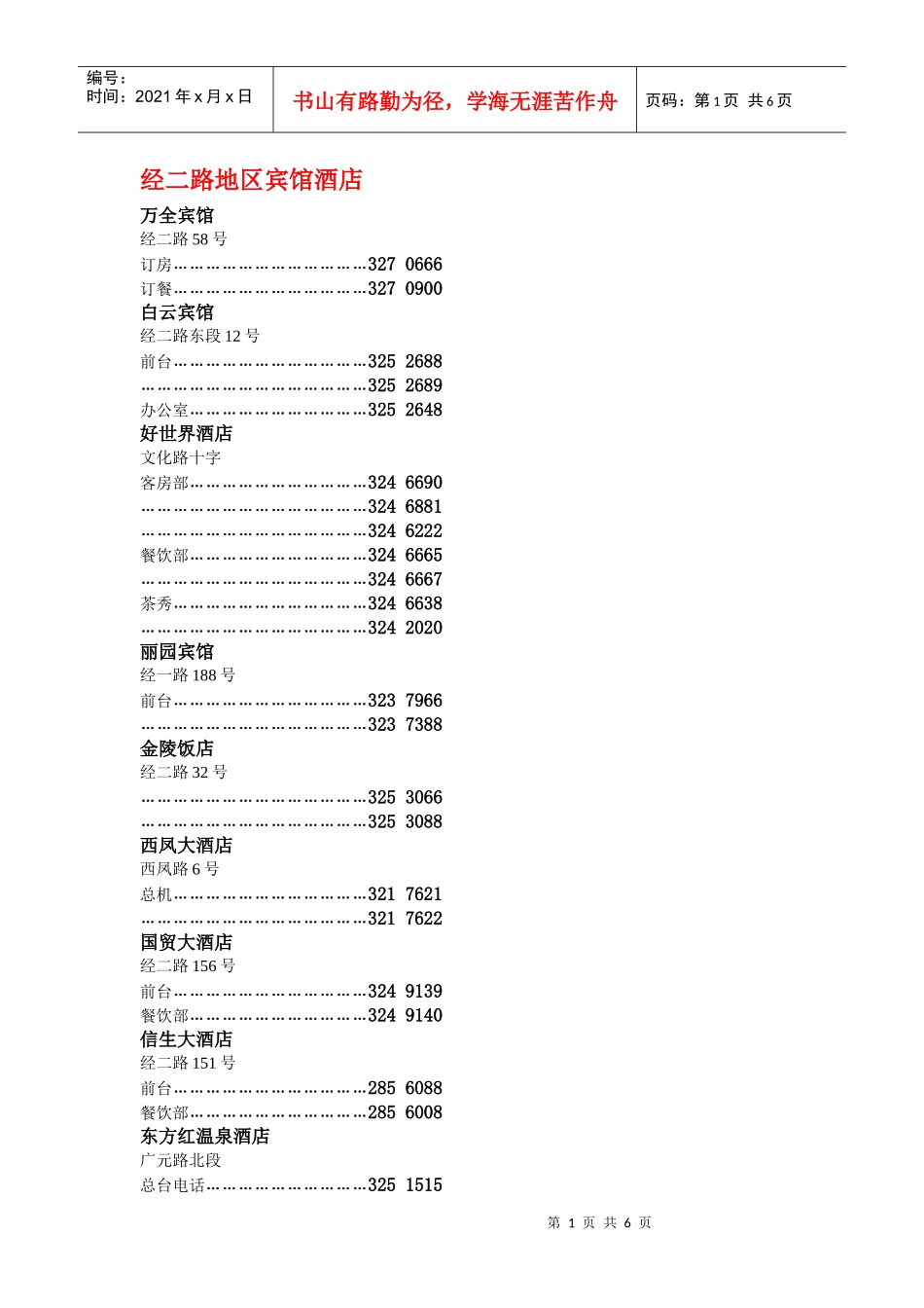 陕西省宝鸡市宾馆酒店电话联系方式_第1页