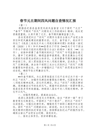 春节元旦期间四风问题自查情况汇报