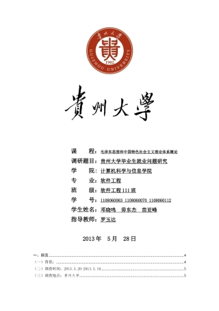 毛概实践课社会调查报告_贵州大学毕业生就业问题研究