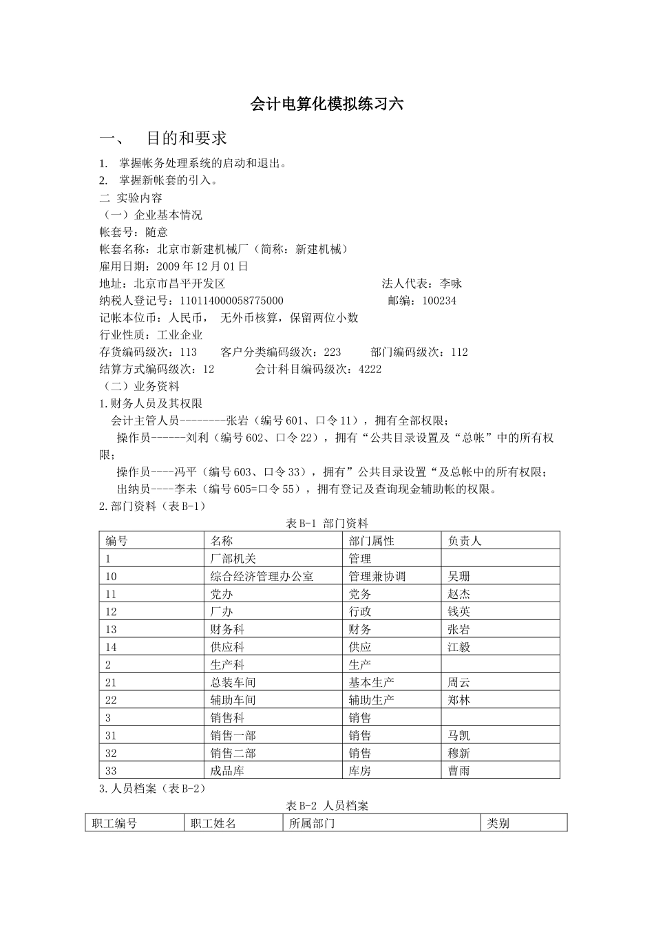 会计电算化模拟练习六_第1页