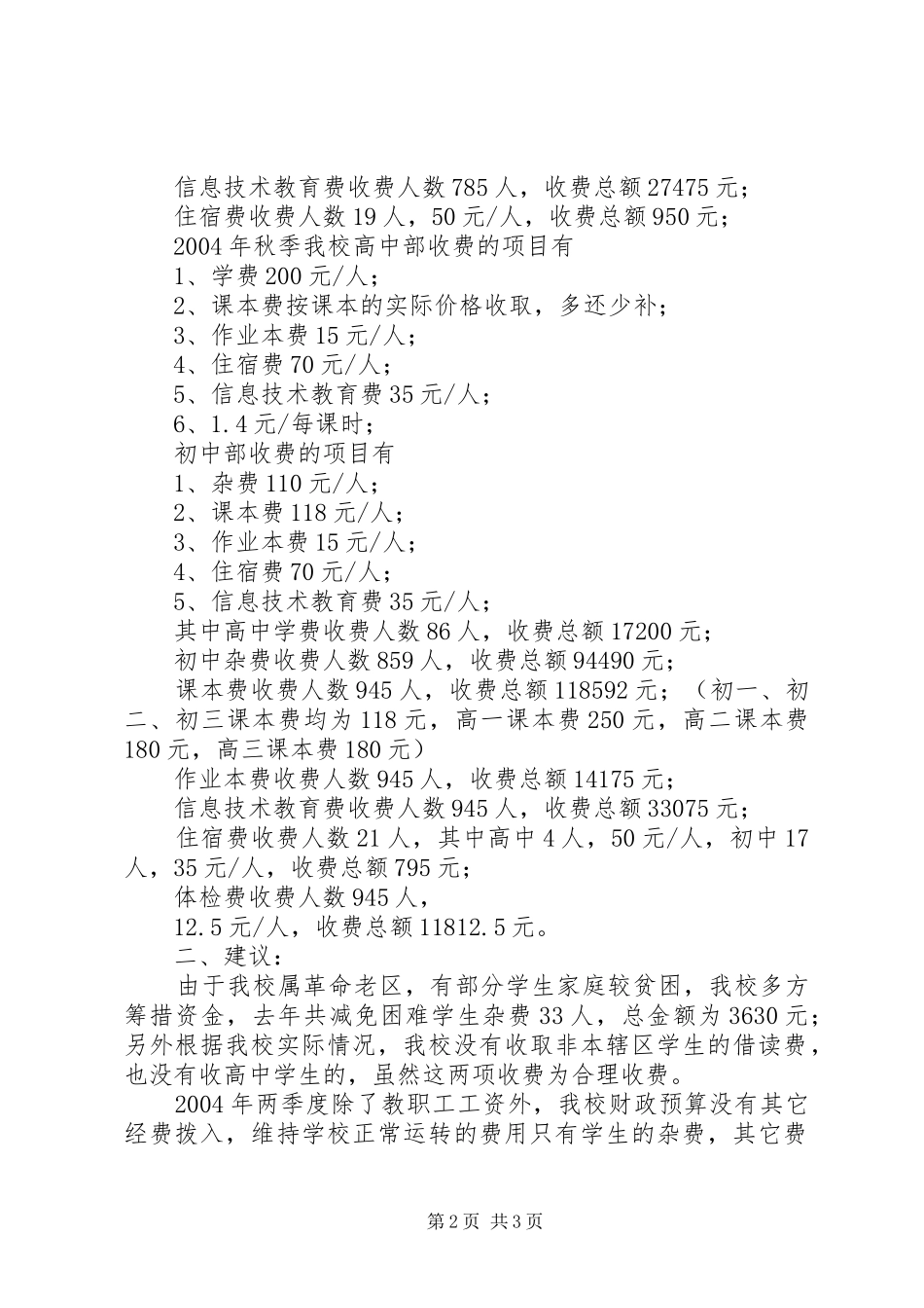 XX市藤桥中学教育收费情况自查报告自查报告_第2页