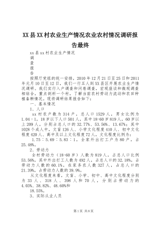 XX县XX村农业生产情况农业农村情况调研报告最终