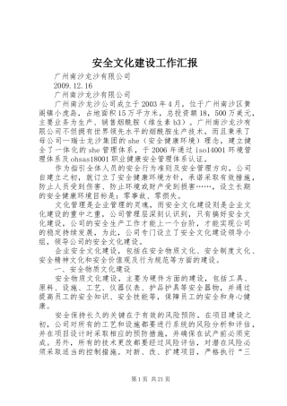 安全文化建设工作汇报