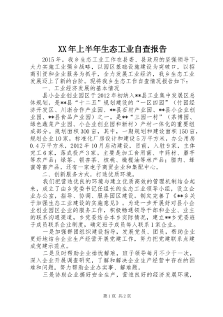 XX年上半年生态工业自查报告