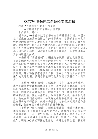 XX市环境保护工作经验交流汇报