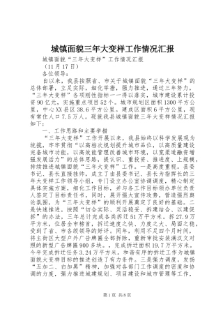 城镇面貌三年大变样工作情况汇报
