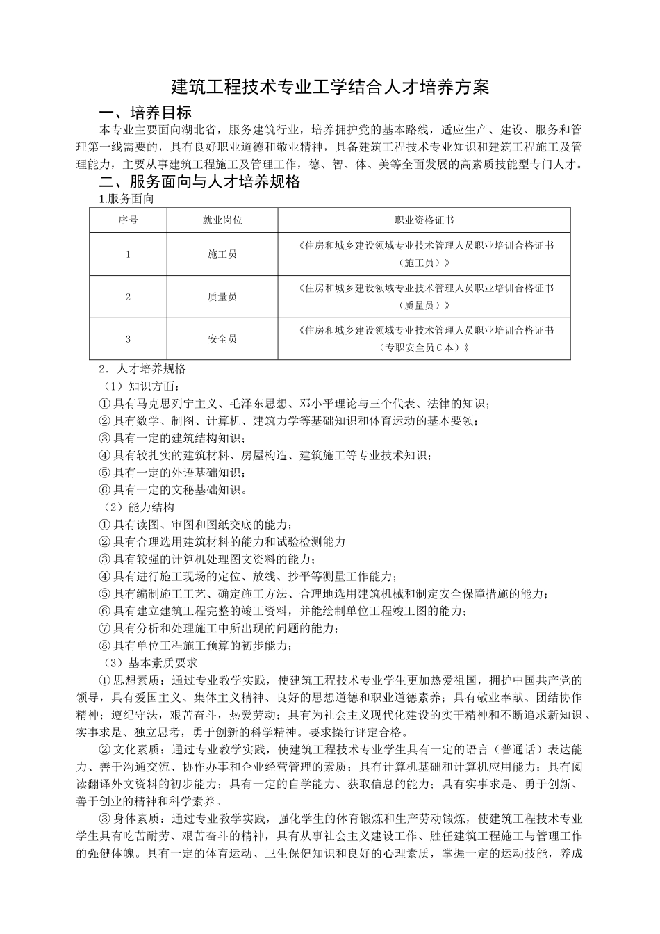 建筑工程技术专业课程标准8.1_第1页