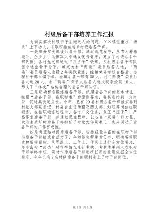 村级后备干部培养工作汇报