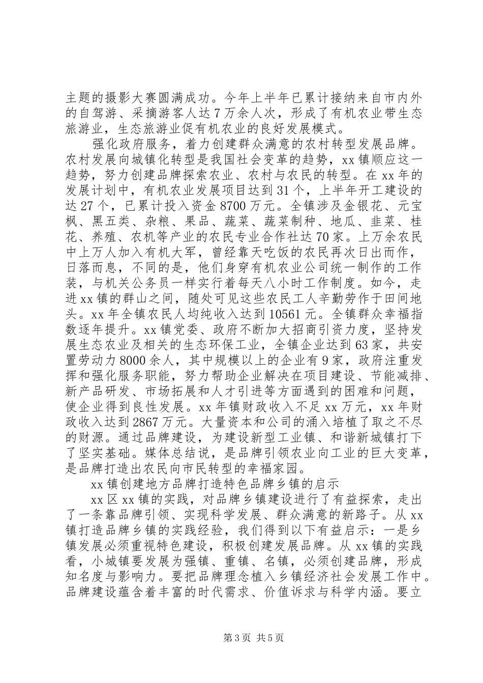 创建特色品牌乡镇工作调研报告_第3页