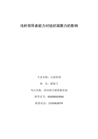 浅析领导者能力对组织凝聚力的影响