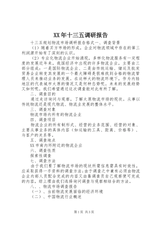 XX年十三五调研报告