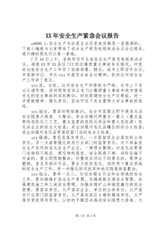 XX年安全生产紧急会议报告