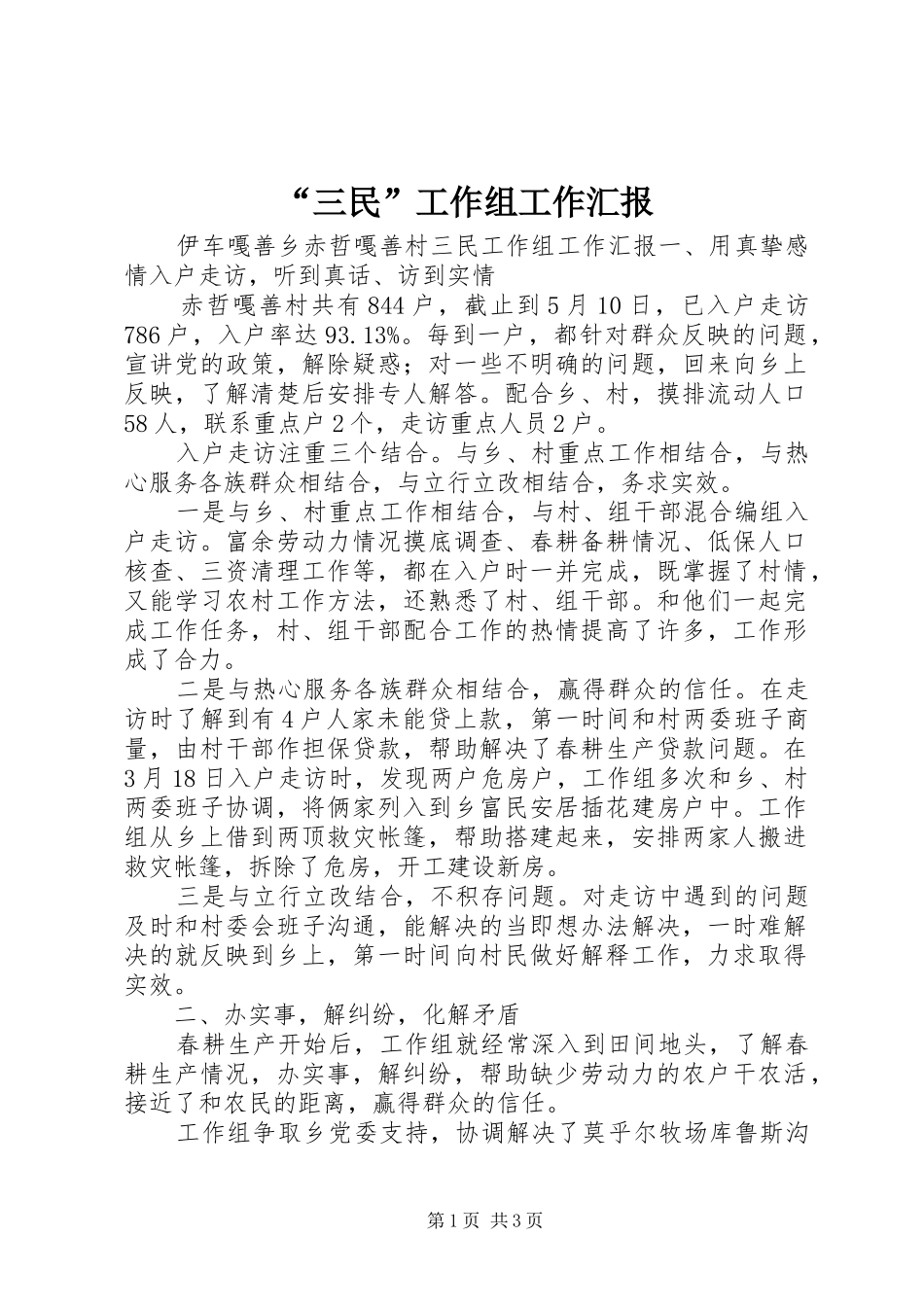 “三民”工作组工作汇报_第1页