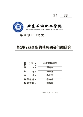 能源行业企业的债务融资问题研究--毕业设计--本科