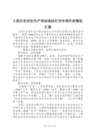 X县打击安全生产非法违法行为专项行动情况汇报