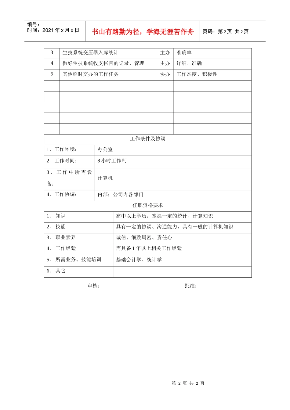 电力集团某大型电气配件企业核算员岗位说明书_第2页