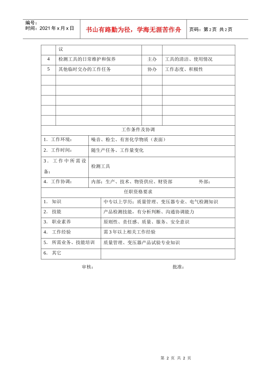 电力集团某大型电器配件配套企业版产品检验岗位说明书_第2页