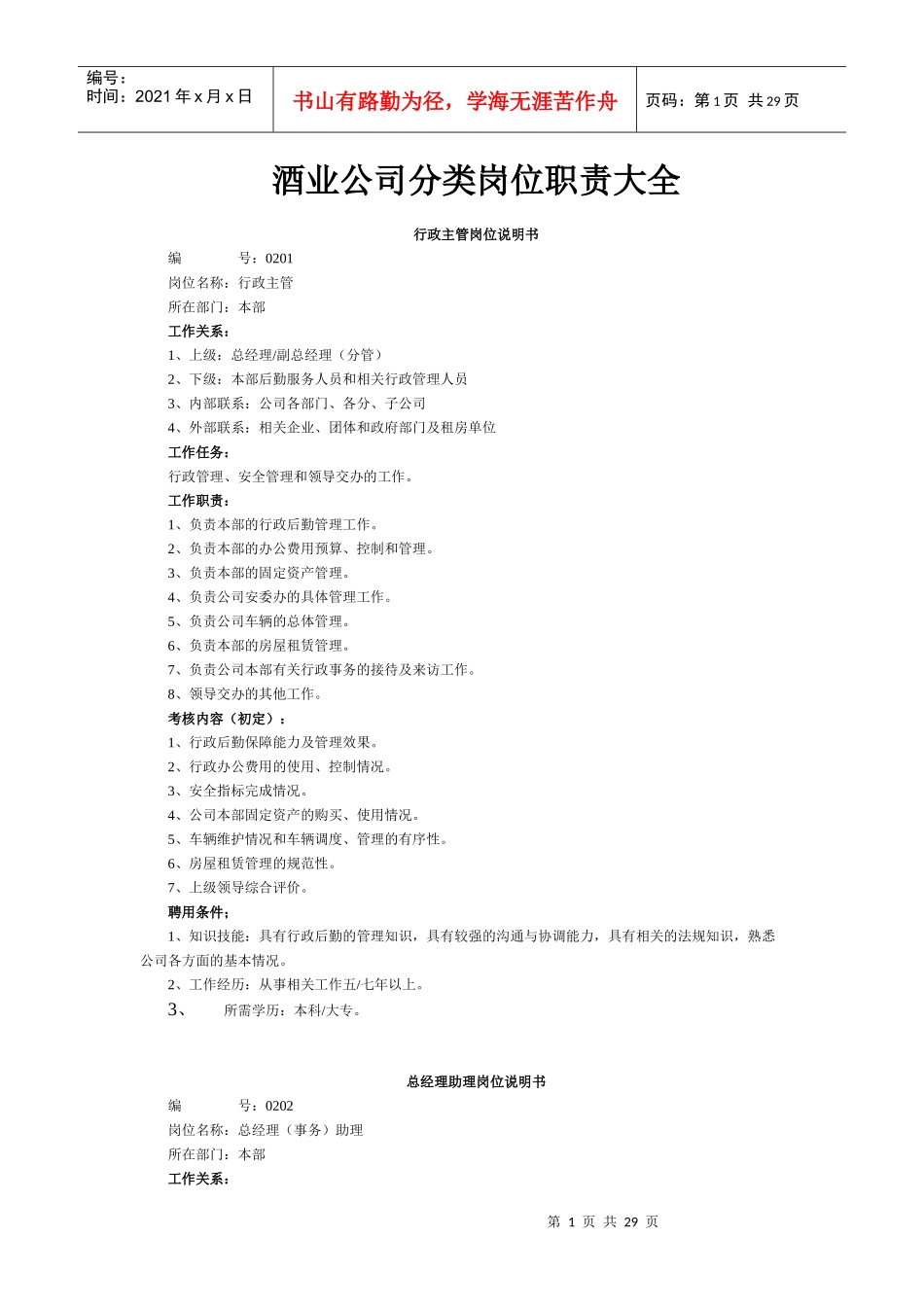 酒业公司岗位职责_第1页