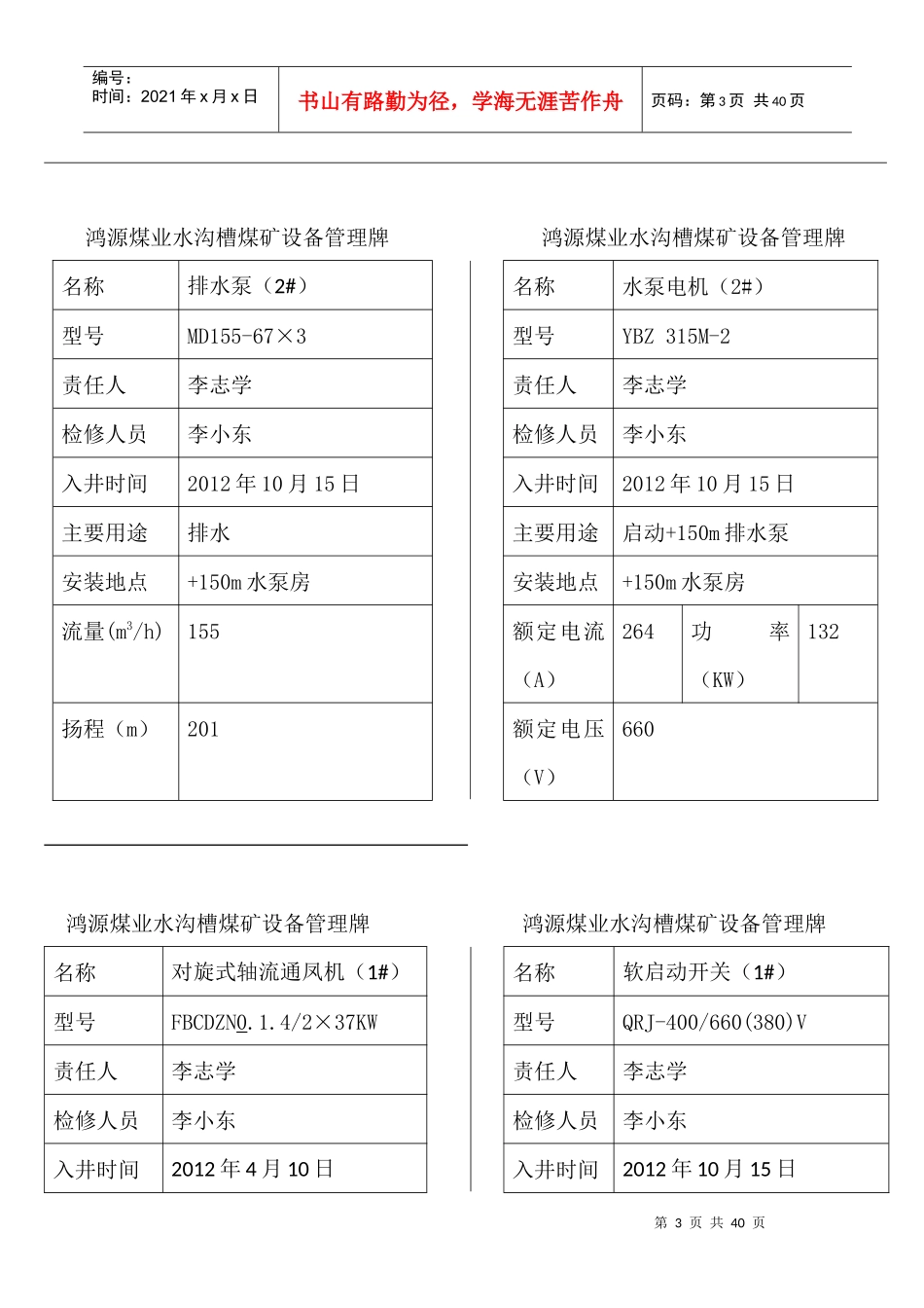 鸿源煤业水沟槽煤矿设备管理牌1_第3页