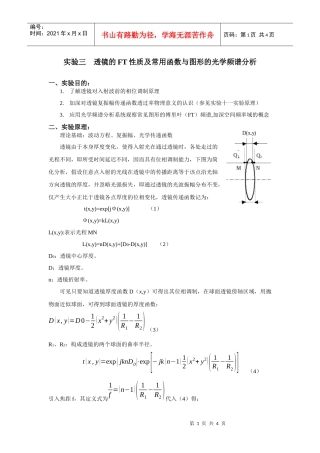 透镜的FT性质及常用函数与图形的光学频谱分析