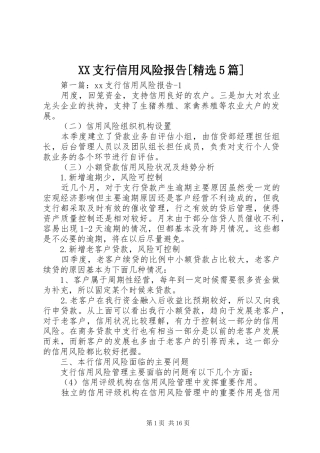 XX支行信用风险报告[精选5篇]